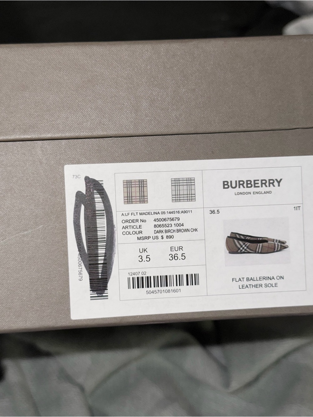Burberry Plaid Pointed-Toe Flats in Taupe, Black and White - Picture 7 of 8